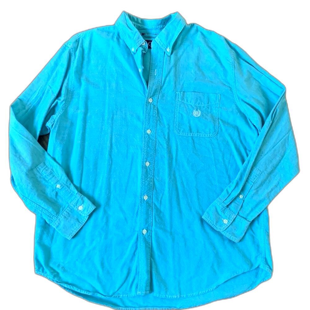 Chaps Casual Button Cotton Teal Blue Button Dress Shirt Size XL